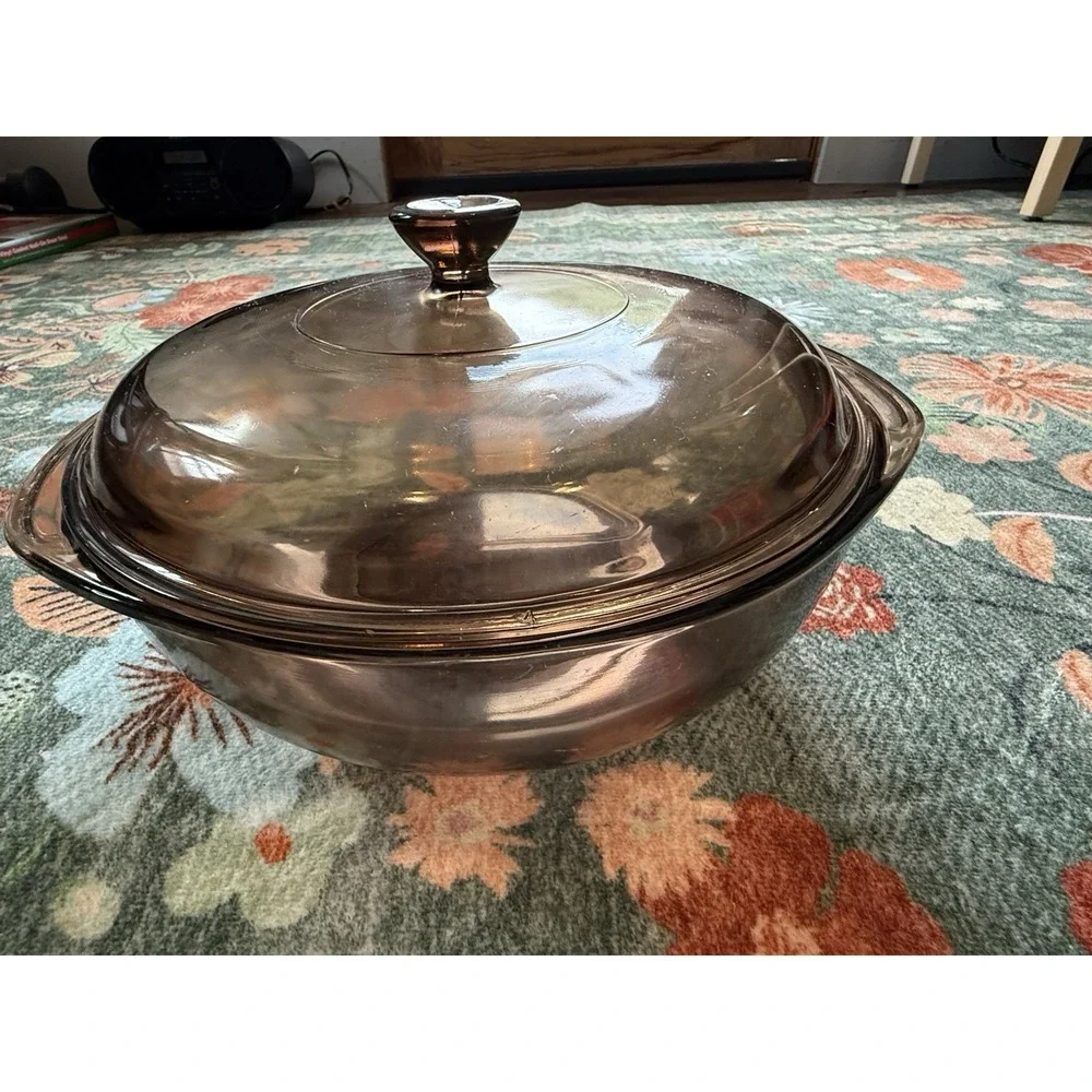 Vintage Pyrex 1.5 L Amber Glass Round‎ Casserole Baking Dish 024 With 624-C Lid